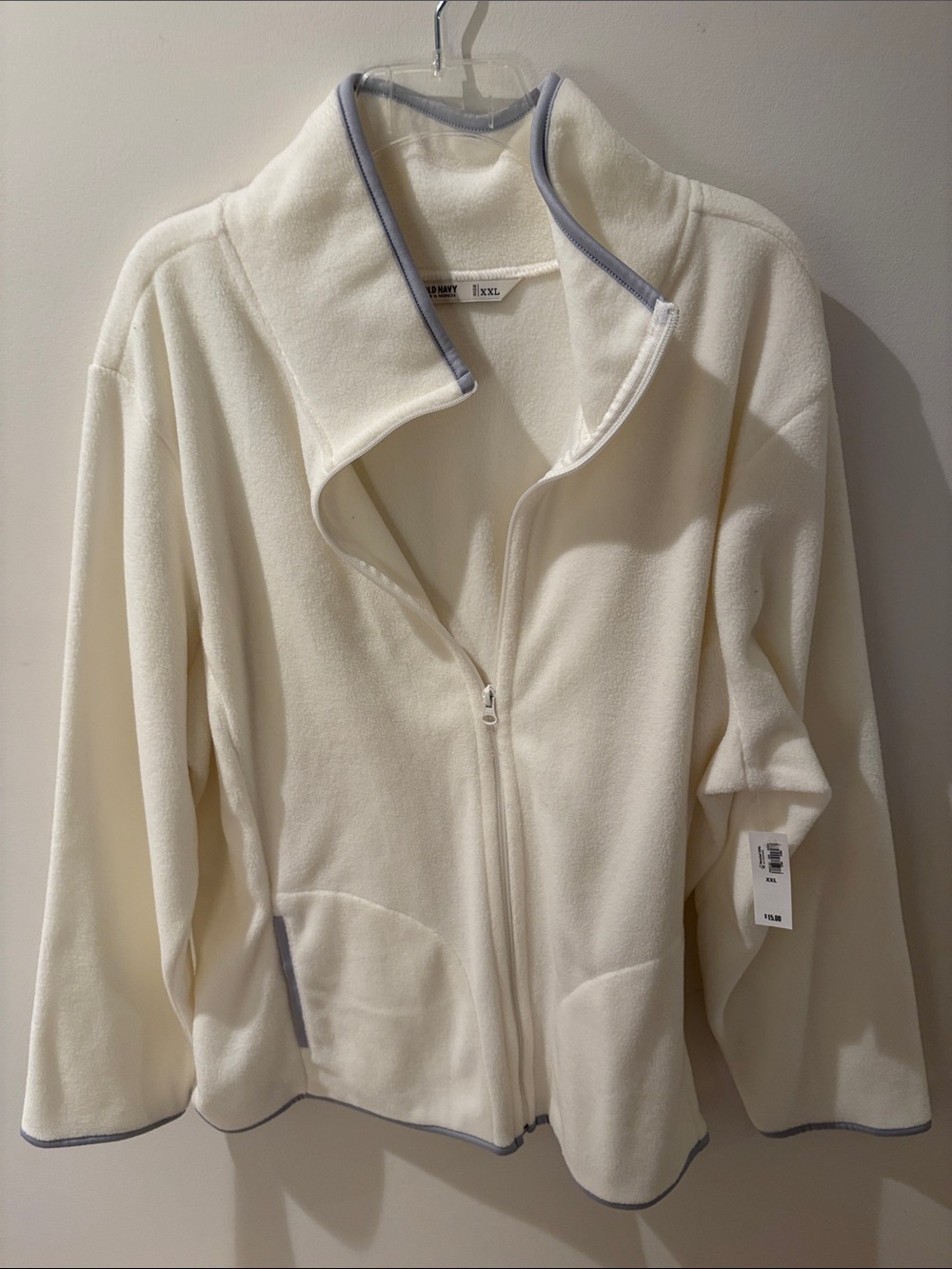Old Navy Cream Fleece Bomber Jacket with Gray Trim